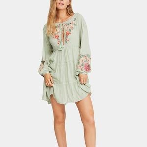 Free People Spell On You Floral Embroidered Peasant Dress, Size Medium